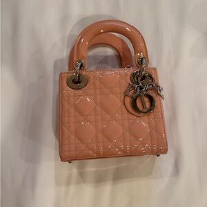 Lady Dior Blush Pink Patent Mini Bag with strap